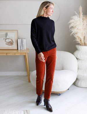 Укороченные эластичные брюки слим из микро вельвета терракотовый