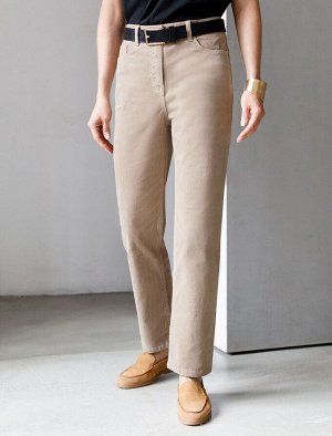 Укороченные эластичные брюки слим из микро вельвета светло-бежевый