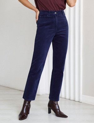 Укороченные эластичные брюки слим из микро вельвета синий