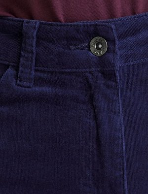 Укороченные эластичные брюки слим из микро вельвета синий