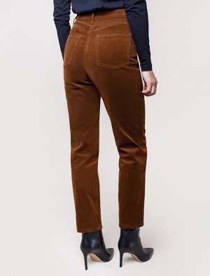 Укороченные эластичные брюки слим из микро вельвета светло-коричневый