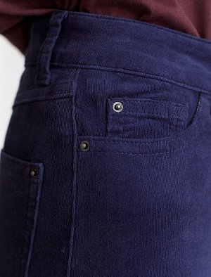 Укороченные эластичные брюки слим из микро вельвета синий