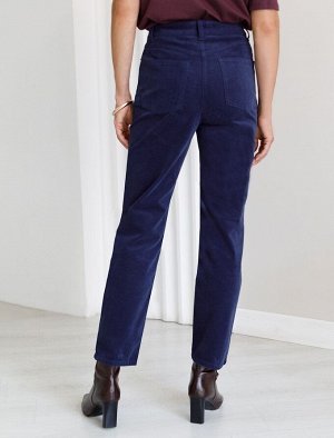 Укороченные эластичные брюки слим из микро вельвета синий