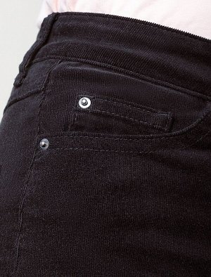 Укороченные эластичные брюки слим из микро вельвета черный