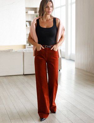 Брюки из эластичного микро-вельвета терракотовый