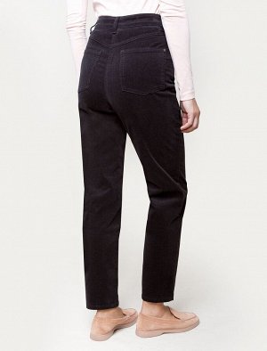 Укороченные эластичные брюки слим из микро вельвета черный