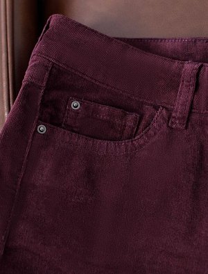 Укороченные эластичные брюки слим из микро вельвета бургунди