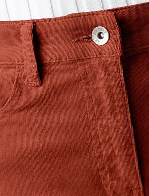 Укороченные эластичные брюки слим из микро вельвета терракотовый