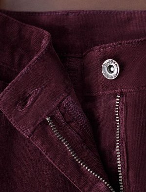 Укороченные эластичные брюки слим из микро вельвета бургунди