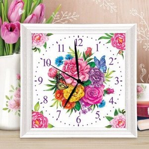 Роспись-часы по номерам "Цветы" с красками 14 шт по 3мл+ кисти 30*30 см