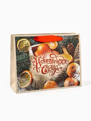 Пакет подарочный новогодний бумажный, «Новогодняя сказка», 24x20x11 см