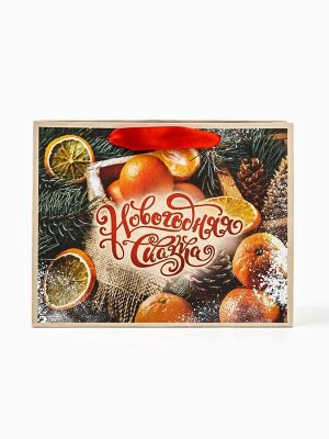 Пакет подарочный новогодний бумажный, «Новогодняя сказка», 24x20x11 см