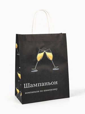 Пакет бумажный подарочный новогодний крафт, «Шампаньон», 27x21x11 см