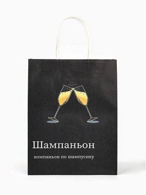 Пакет бумажный подарочный новогодний крафт, «Шампаньон», 27x21x11 см