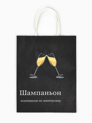 Пакет бумажный подарочный новогодний крафт, «Шампаньон», 27x21x11 см