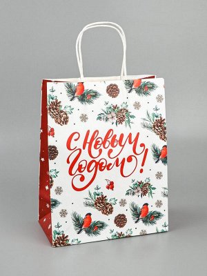 Пакет бумажный подарочный новогодний крафт «Новый год» 27x21x11 см