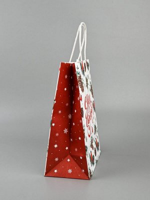 Пакет бумажный подарочный новогодний крафт «Новый год» 27x21x11 см