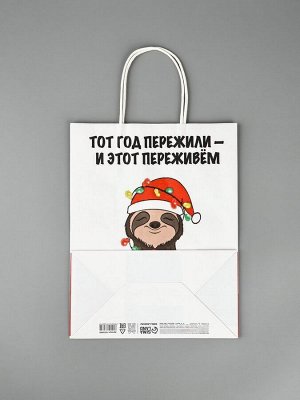 Пакет бумажный подарочный новогодний крафт, «Тот год пережили и этот переживем», 27x21x11 см