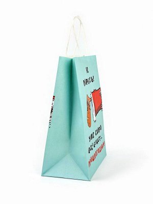 Пакет бумажный подарочный новогодний крафт, «Скоро все будет.» 27x21x11 см