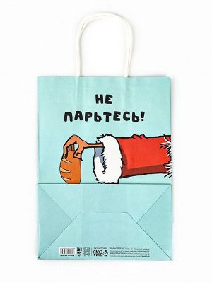 Пакет бумажный подарочный новогодний крафт, «Скоро все будет.» 27x21x11 см