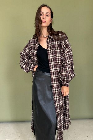 Рубашка удлиненная  AUTUMN046/04/Бордовый, белый