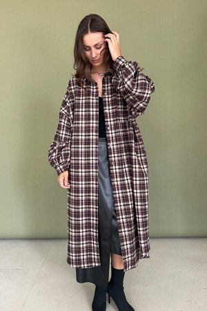 Рубашка удлиненная  AUTUMN046/04/Бордовый, белый