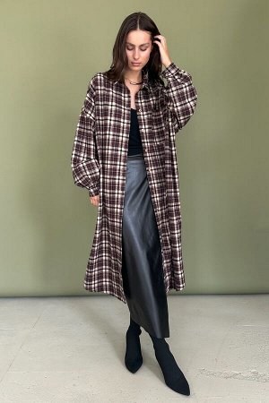 Рубашка удлиненная  AUTUMN046/04/Бордовый, белый
