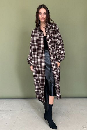 Рубашка удлиненная  AUTUMN046/04/Бордовый, белый
