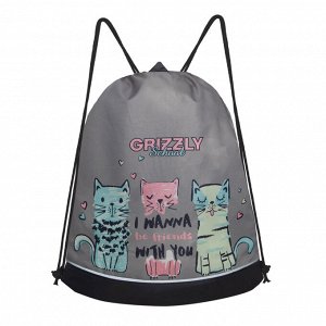 Мешок для обуви GRIZZLY с одним отделением, с боковым карманом, укрепленным дном, для школы, для девочки
