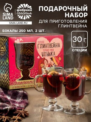 Подарочный набор для приготовления глинтвейна «Твоя улыбка»: специи 30 г, бокалы 250 мл, 2 шт.
