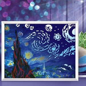 Лунная роспись по номерам "Звездная ночь" с красками 14 штук по 3 мл+кисти 30*40 см