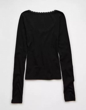 AE Lace-Trim Long Sleeve T-Shirt