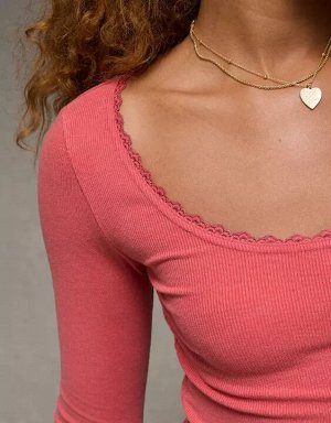 AE Lace-Trim Long Sleeve T-Shirt