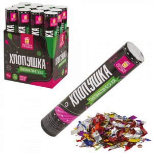 Хлопушка пневматическая ЗОЛОТАЯ СКАЗКА 30 см, фольга, конфетти, ассорти, 591473