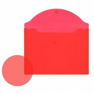 Папка-конверт с кнопкой прозрачная МАЛОГО ФОРМАТА, А5, BRAUBERG "UNIVERSAL", красная, 0,15 мм, 273068