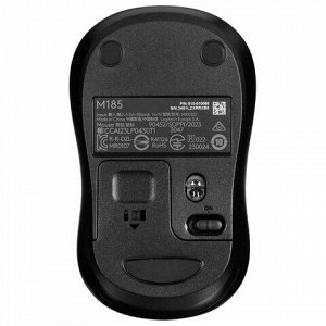 Мышь беспроводная LOGITECH M185, 2 кнопки + 1 колесо-кнопка, оптическая, черно-серая, 910-002238