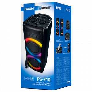 Колонка портативная SVEN PS-710, 100 Вт, TWS, Bluetooth, FM, USB, microSD, LED-дисп, черный, SV-021696