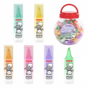 Текстовыделитель мини с принтами BRAUBERG "PASTEL", АССОРТИ В ПЛАСТИКОВОЙ БАНКЕ, 1-5 мм, 152536