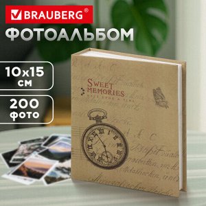 Фотоальбом BRAUBERG "Часы, крафт" на 200 фото 10х15 см, твердая обложка, термосварка, 391165