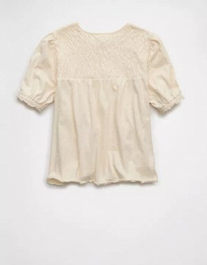 AE Sunchaser High Neck Puff Sleeve Smocked T-Shirt