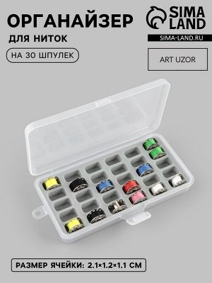 Органайзер для ниток, 18x9.5x3 см, на 30 шпулек, 2.1x1.2x1.1 см, серый, прозрачный
