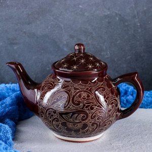Чайник Риштанская Керамика "Узоры", 1000 мл, коричневый
