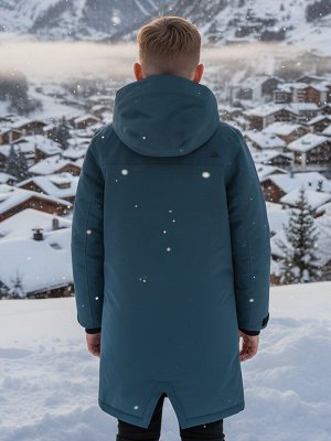 Парка зимняя подростковая для мальчика с капюшоном темно-зеленого цвета 9539TZ