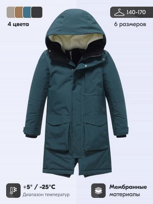 Парка зимняя подростковая для мальчика с капюшоном темно-зеленого цвета 9539TZ