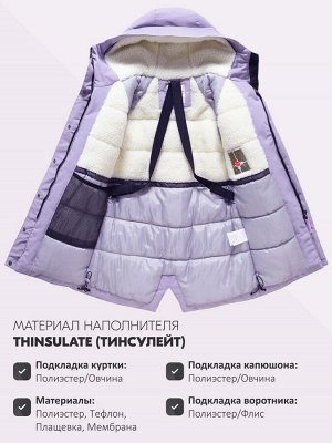 Парка зимняя подростковая для девочки с капюшоном сиреневого цвета 9538Sn