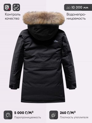 Парка зимняя подростковая для девочки с капюшоном и мехом черного цвета 9532Ch