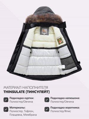 Парка зимняя подростковая для девочки с капюшоном и мехом черного цвета 9532Ch