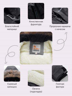 Парка зимняя подростковая для девочки с капюшоном и мехом черного цвета 9532Ch