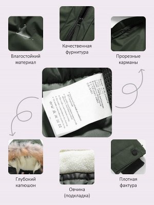 Парка зимняя подростковая для девочки с капюшоном и мехом темно-зеленого цвета 9536TZ
