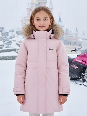 Парка зимняя подростковая для девочки с капюшоном и мехом розового цвета 9534R
